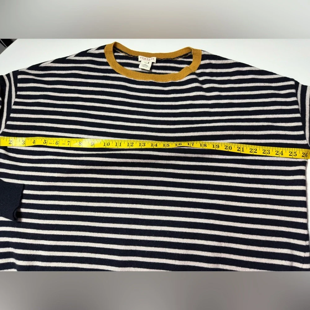 Demylee New York Cashmere Striped Sweater | Navy Ivory Breton | Mustard Trim